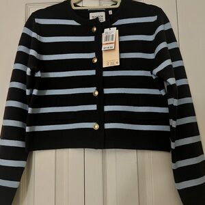Scotch & Soda Brown and Light Blue Striped Cardigan with Gold Accents